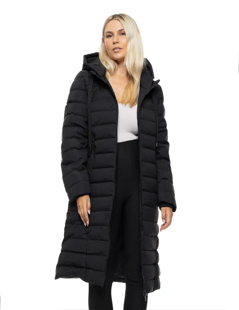 Βiston Γυναικείο μακρύ παλτό με κουκούλα 54-101-108 BLACK