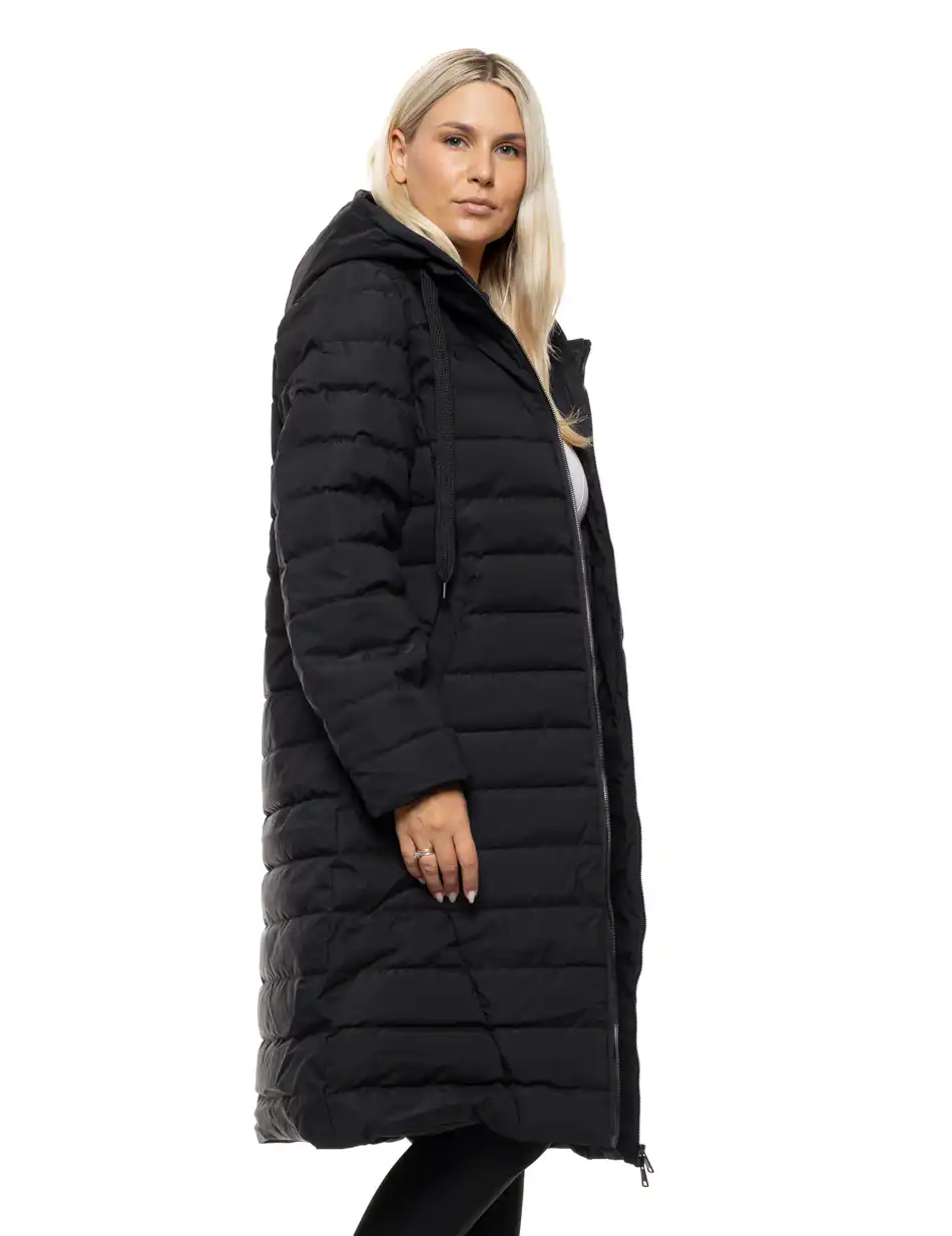 Βiston Γυναικείο μακρύ παλτό με κουκούλα 54-101-108 BLACK