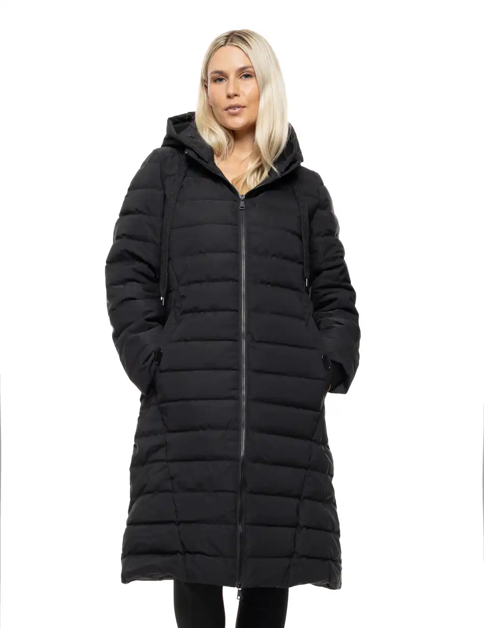 Βiston Γυναικείο μακρύ παλτό με κουκούλα 54-101-108 BLACK
