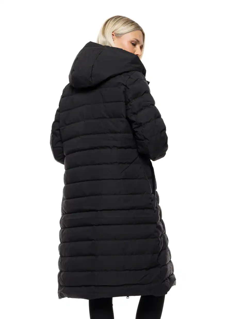 Βiston Γυναικείο μακρύ παλτό με κουκούλα 54-101-108 BLACK