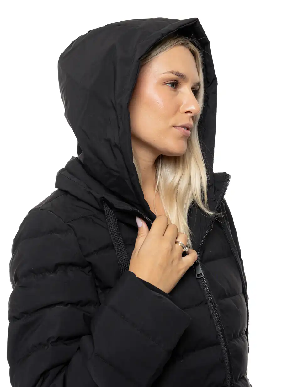 Βiston Γυναικείο μακρύ παλτό με κουκούλα 54-101-108 BLACK