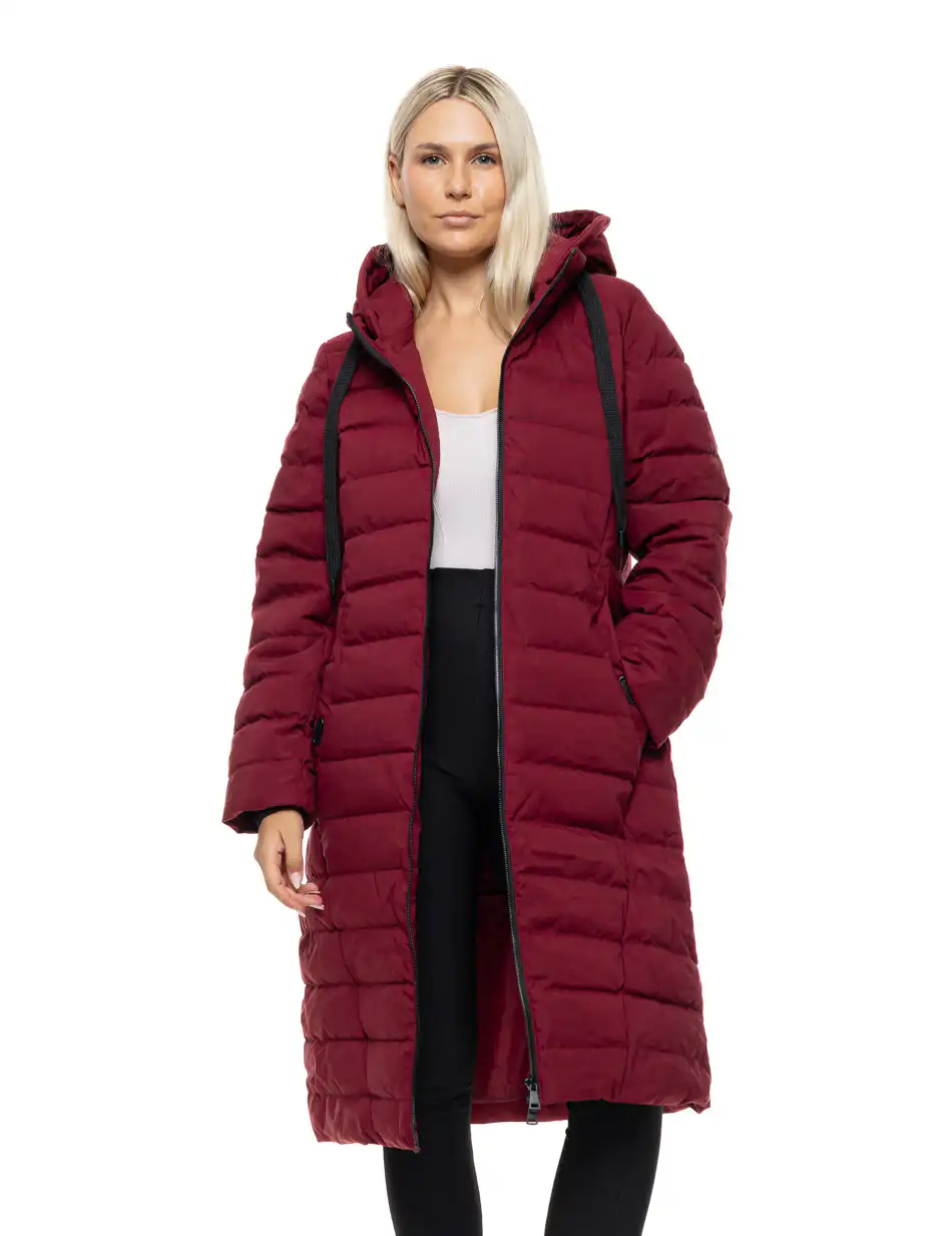 Βiston Γυναικείο μακρύ παλτό με κουκούλα 54-101-108 BORDEAUX