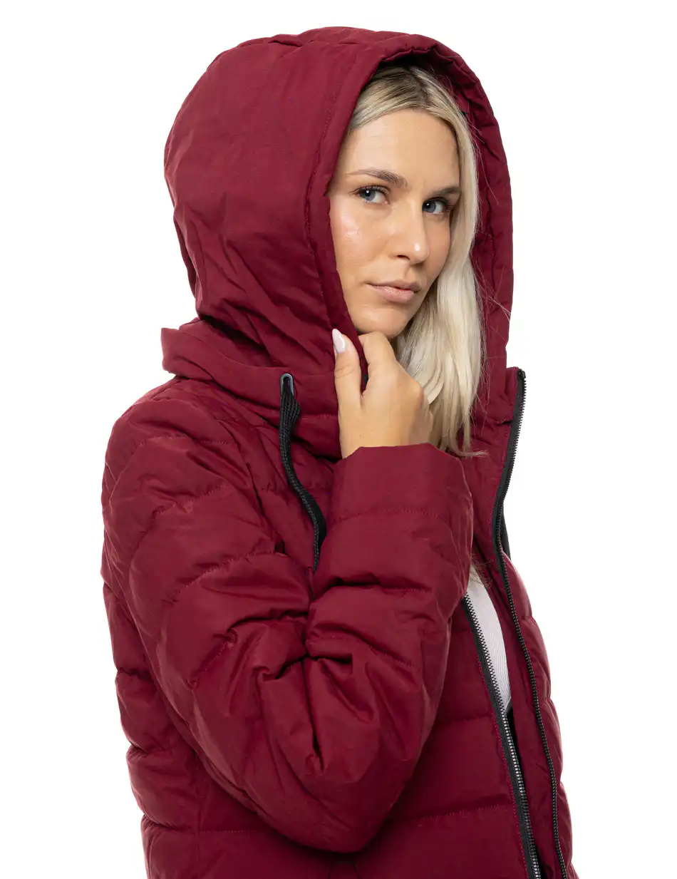 Βiston Γυναικείο μακρύ παλτό με κουκούλα 54-101-108 BORDEAUX