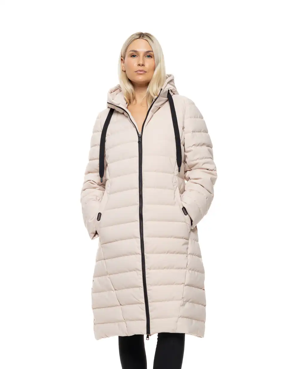 Βiston Γυναικείο μακρύ παλτό με κουκούλα 54-101-108 BEIGE