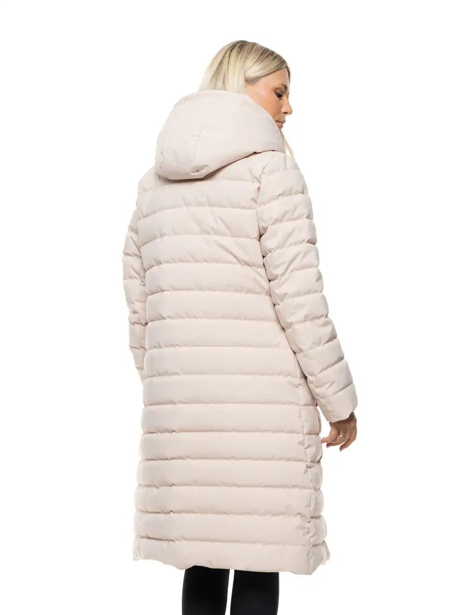 Βiston Γυναικείο μακρύ παλτό με κουκούλα 54-101-108 BEIGE