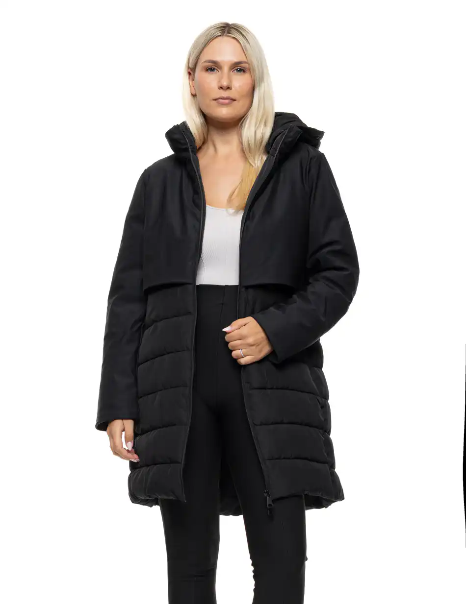 Splendid Γυναικείο μακρύ παλτό με κουκούλα 54-101-109 BLACK