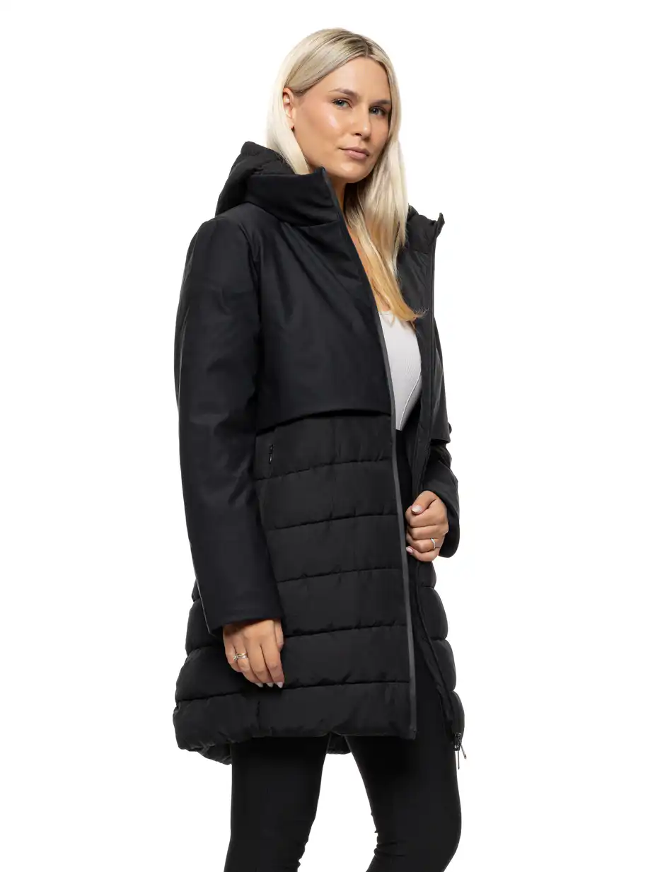 Splendid Γυναικείο μακρύ παλτό με κουκούλα 54-101-109 BLACK