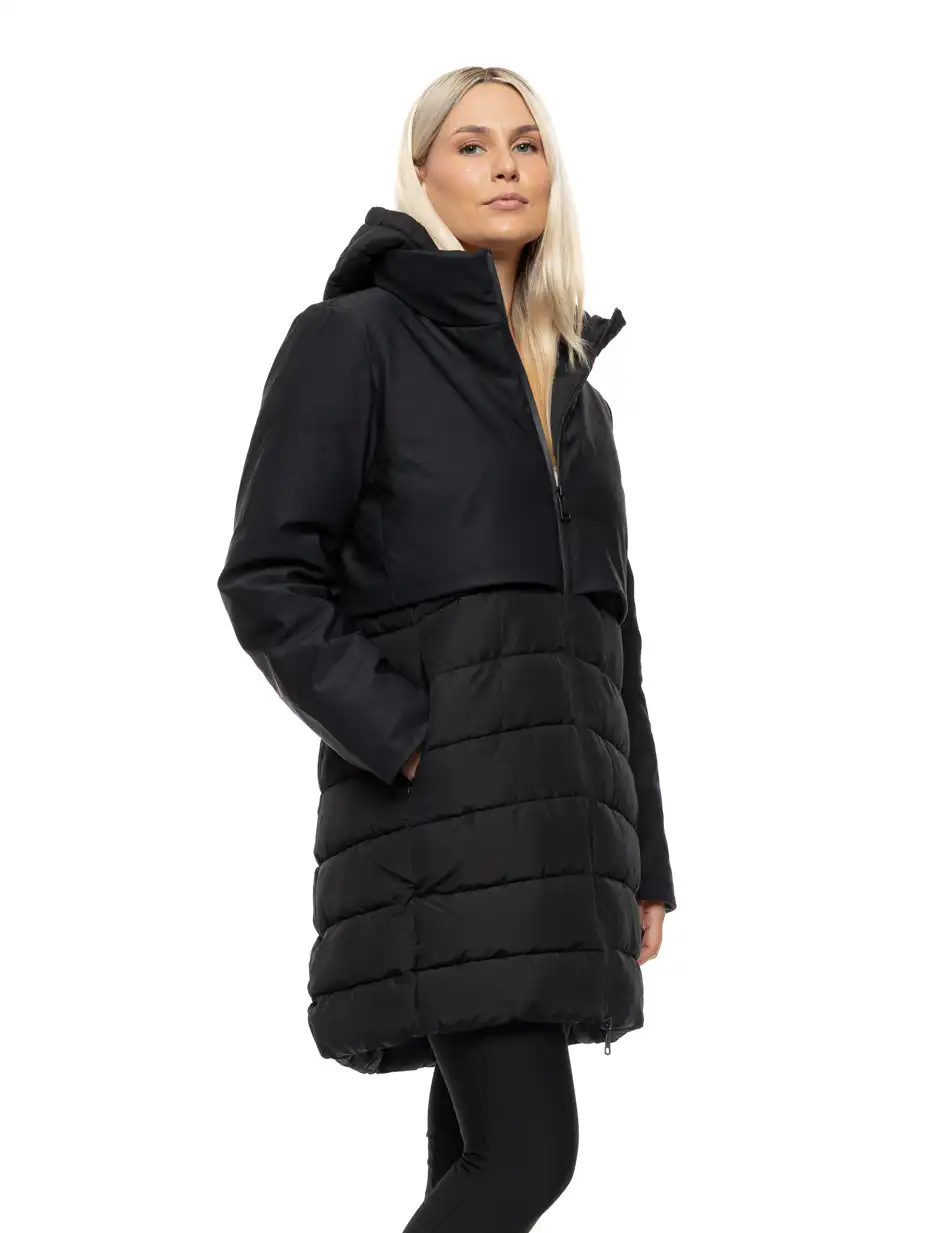 Splendid Γυναικείο μακρύ παλτό με κουκούλα 54-101-109 BLACK