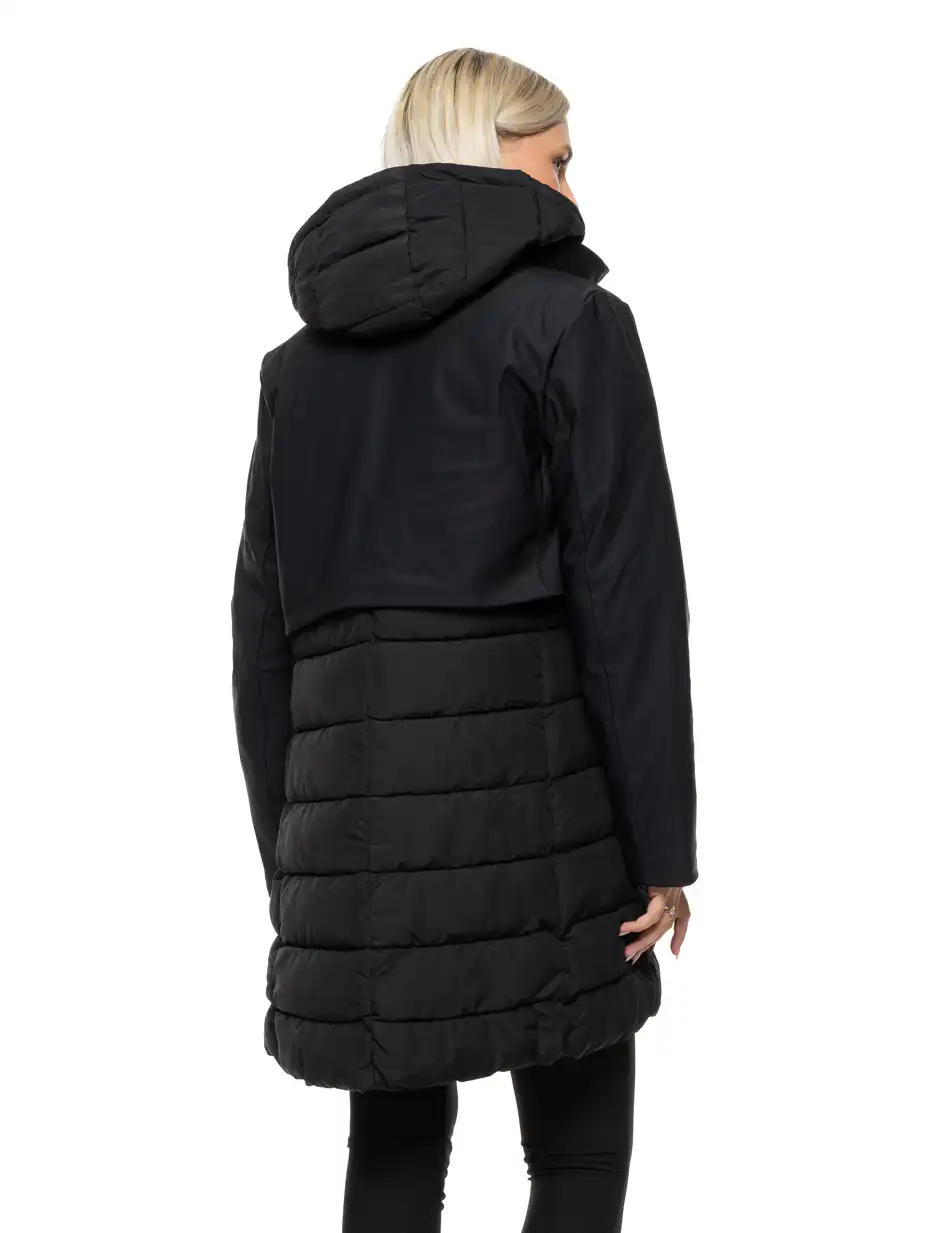 Splendid Γυναικείο μακρύ παλτό με κουκούλα 54-101-109 BLACK