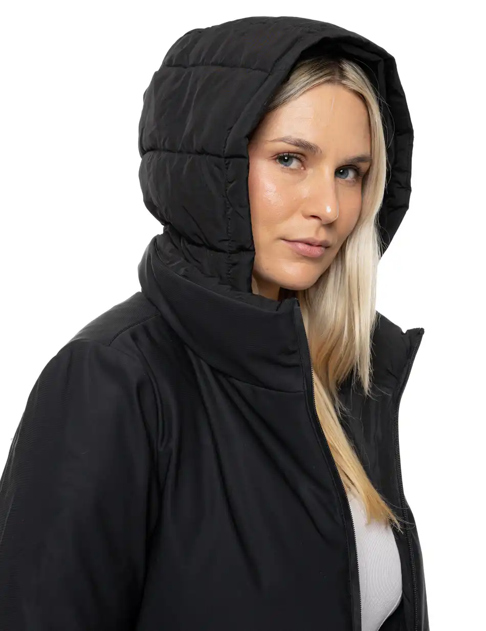 Splendid Γυναικείο μακρύ παλτό με κουκούλα 54-101-109 BLACK