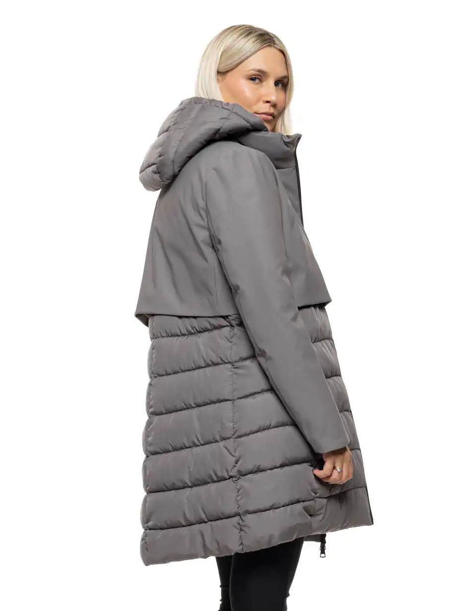 Splendid Γυναικείο μακρύ παλτό με κουκούλα 54-101-109 DK GREY