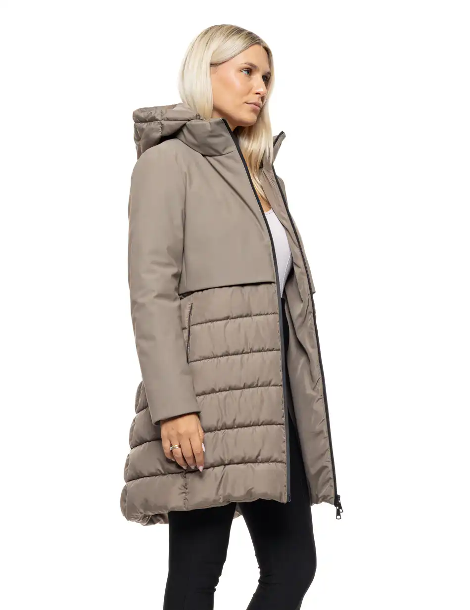 Splendid Γυναικείο μακρύ παλτό με κουκούλα 54-101-109 FANGO