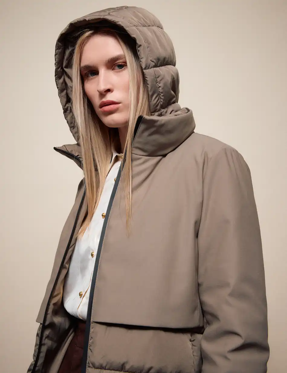 Splendid Γυναικείο μακρύ παλτό με κουκούλα 54-101-109 FANGO