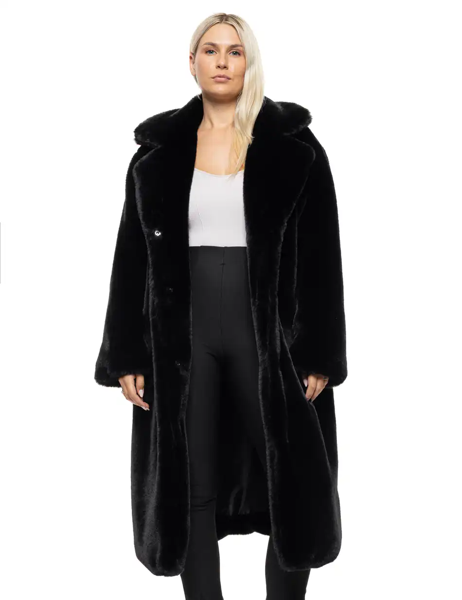 Splendid Γυναικείο μακρύ παλτό απο συνθετική γούνα 54-101-110 BLACK