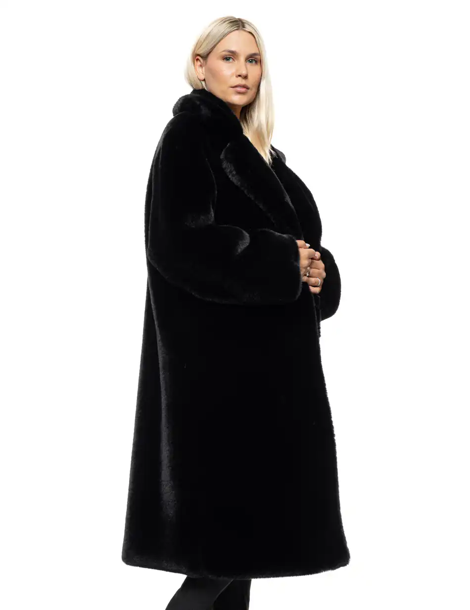 Splendid Γυναικείο μακρύ παλτό απο συνθετική γούνα 54-101-110 BLACK