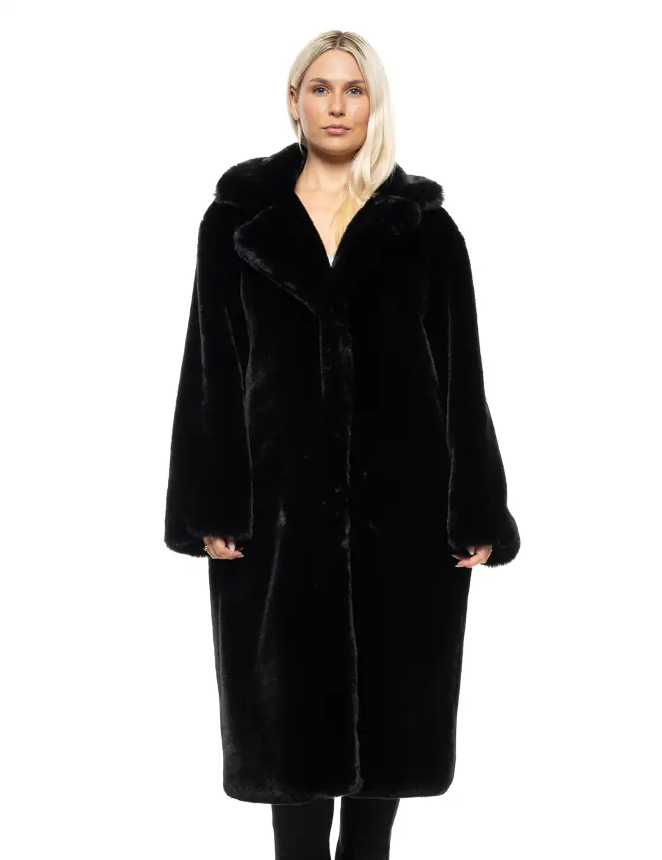 Splendid Γυναικείο μακρύ παλτό απο συνθετική γούνα 54-101-110 BLACK