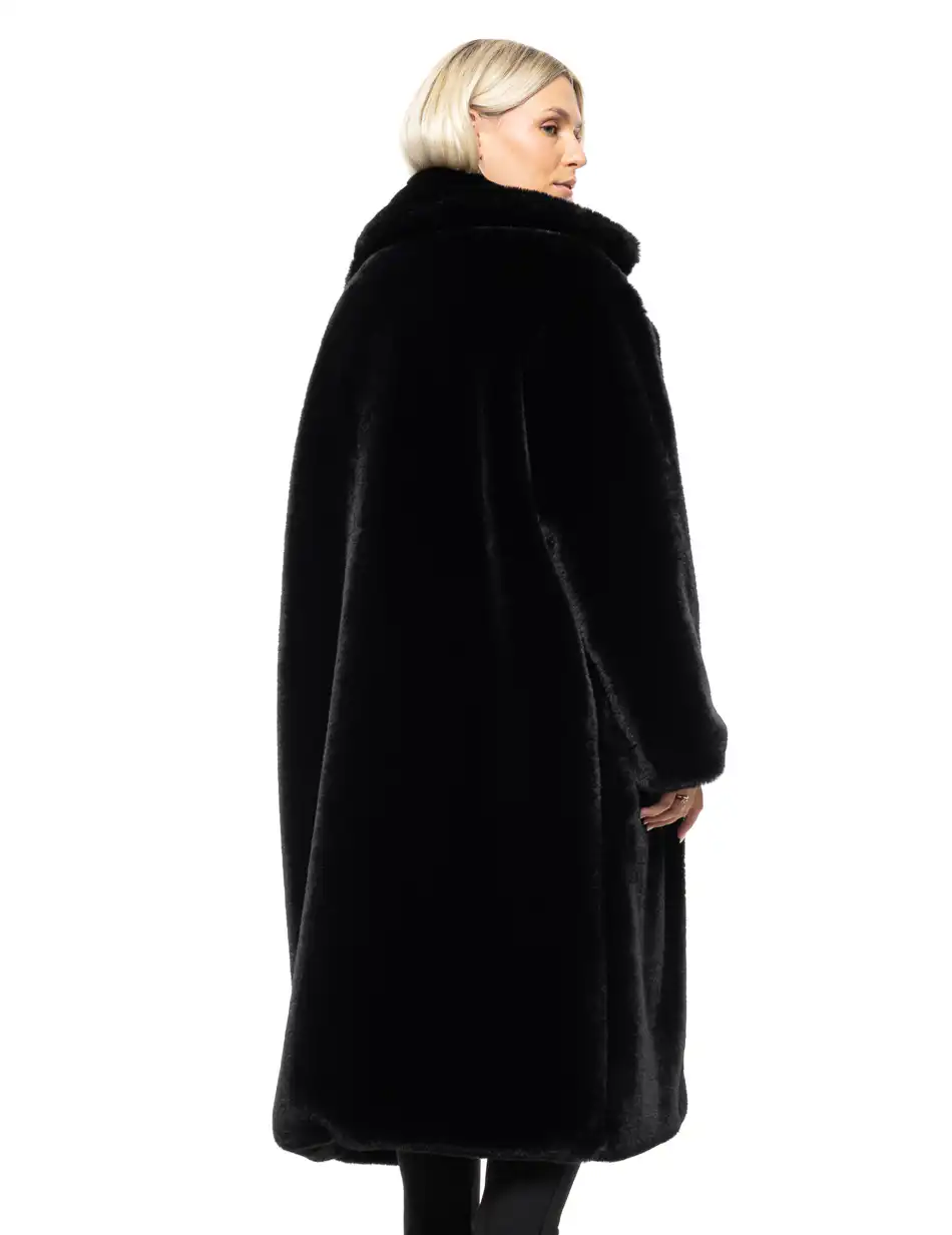 Splendid Γυναικείο μακρύ παλτό απο συνθετική γούνα 54-101-110 BLACK