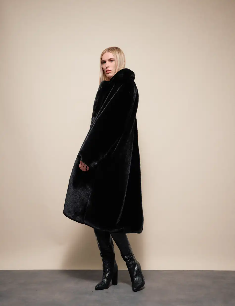Splendid Γυναικείο μακρύ παλτό απο συνθετική γούνα 54-101-110 BLACK
