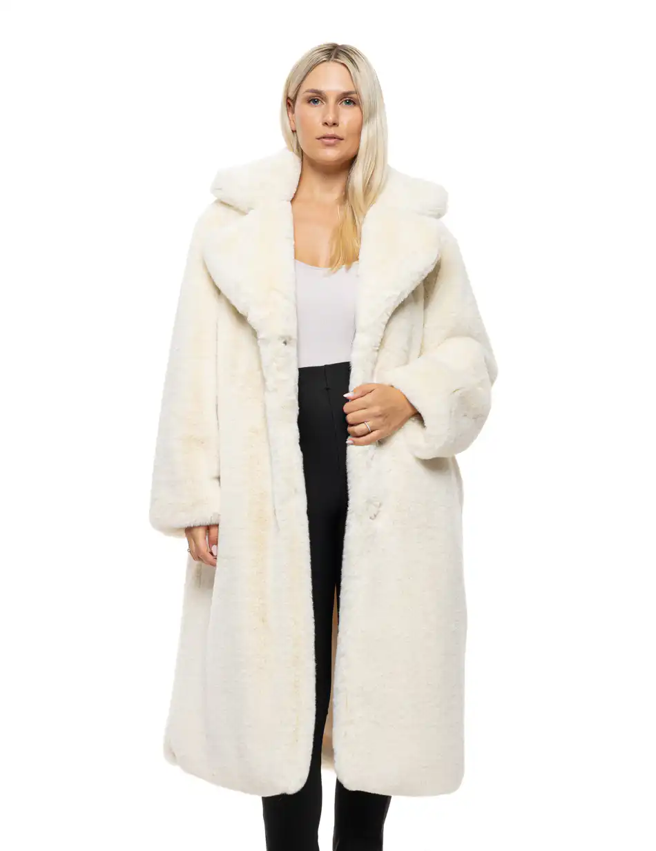Splendid Γυναικείο μακρύ παλτό απο συνθετική γούνα 54-101-110 OFF WHITE