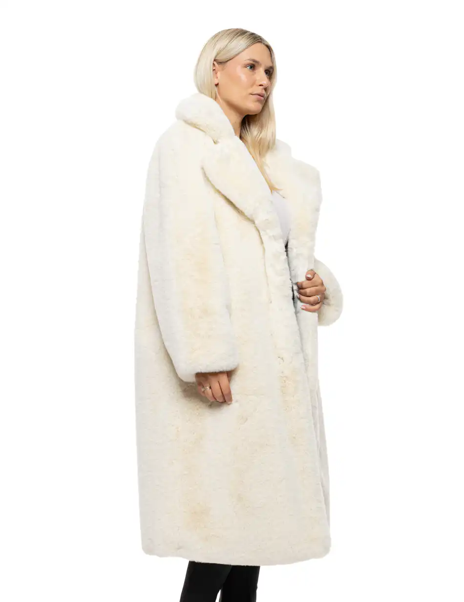 Splendid Γυναικείο μακρύ παλτό απο συνθετική γούνα 54-101-110 OFF WHITE