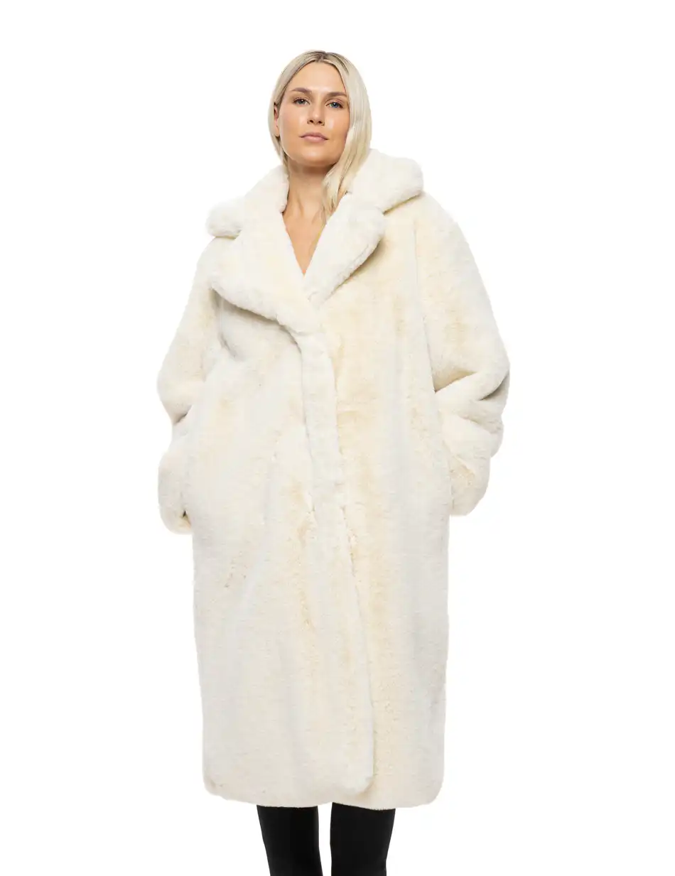 Splendid Γυναικείο μακρύ παλτό απο συνθετική γούνα 54-101-110 OFF WHITE