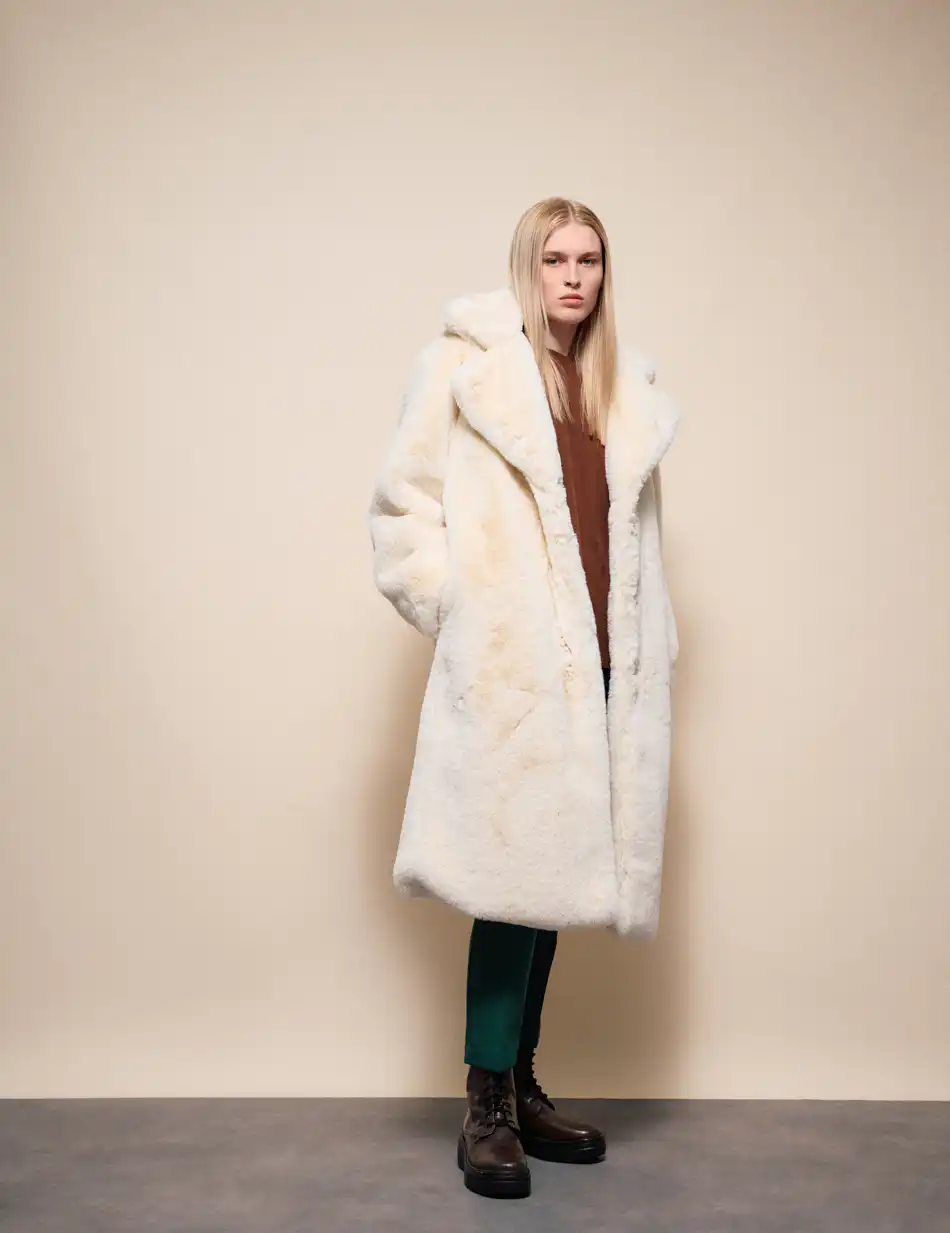 Splendid Γυναικείο μακρύ παλτό απο συνθετική γούνα 54-101-110 OFF WHITE