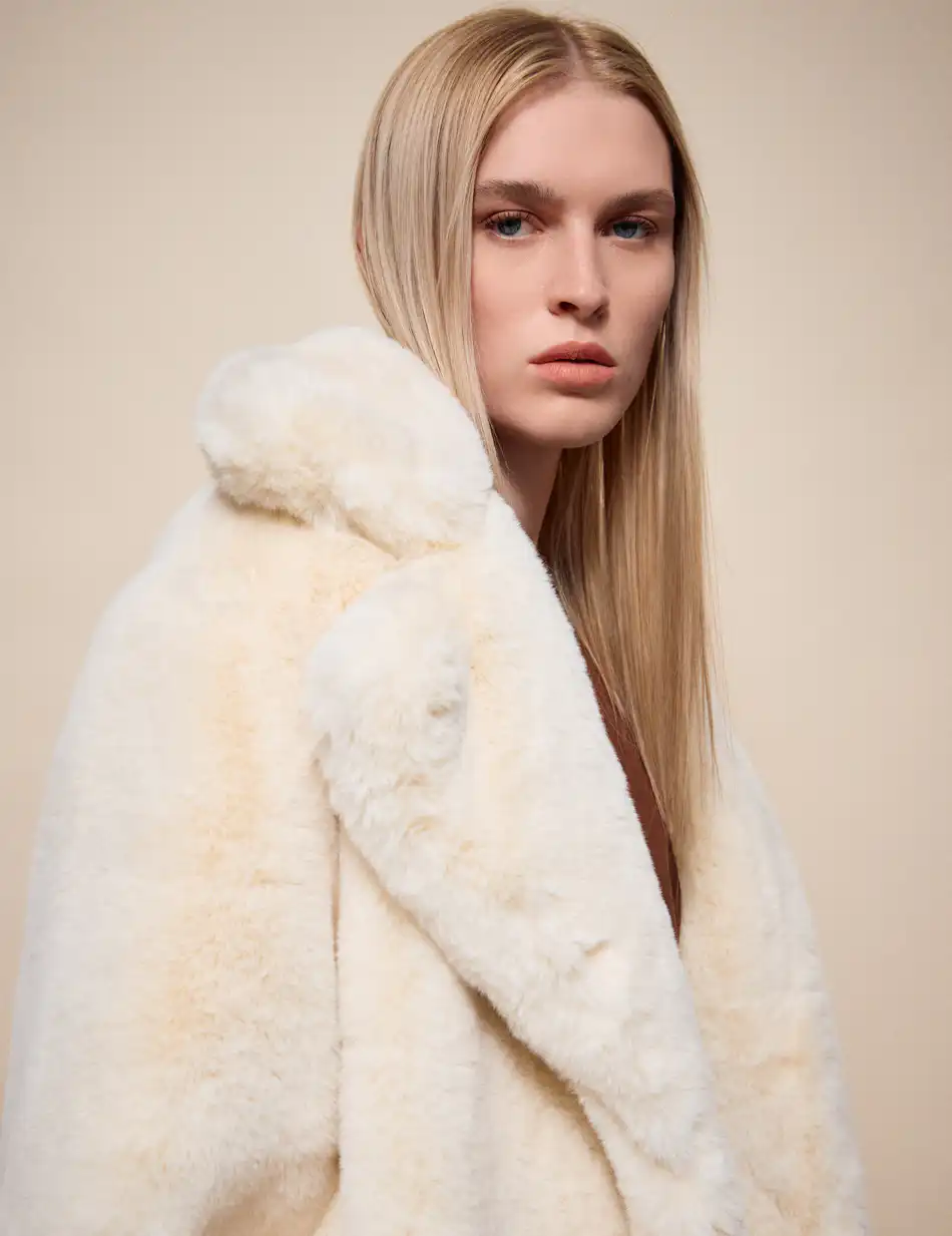 Splendid Γυναικείο μακρύ παλτό απο συνθετική γούνα 54-101-110 OFF WHITE