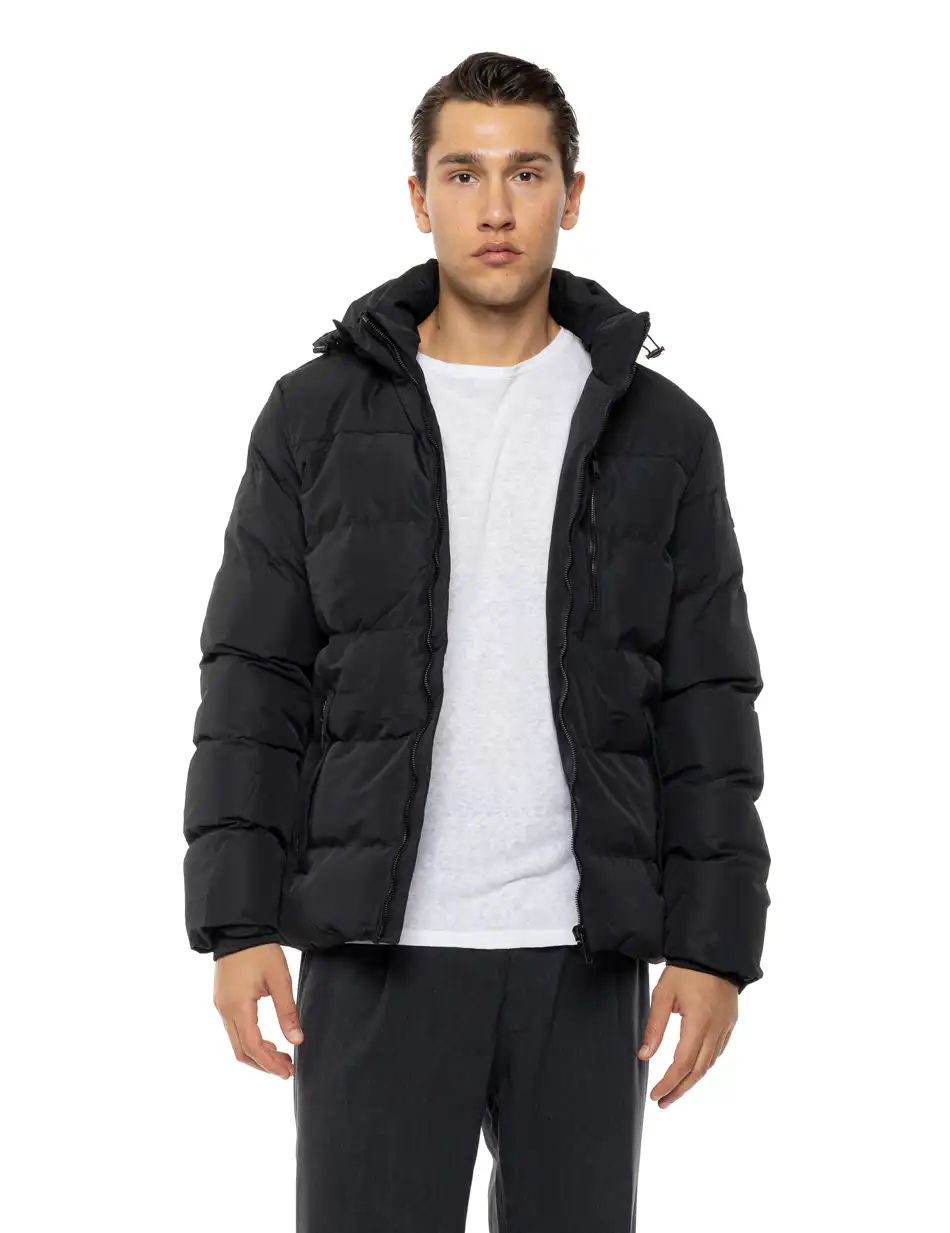 Biston Ανδρικό κοντό πανωφόρι με κουκούλα 54-201-003 BLACK
