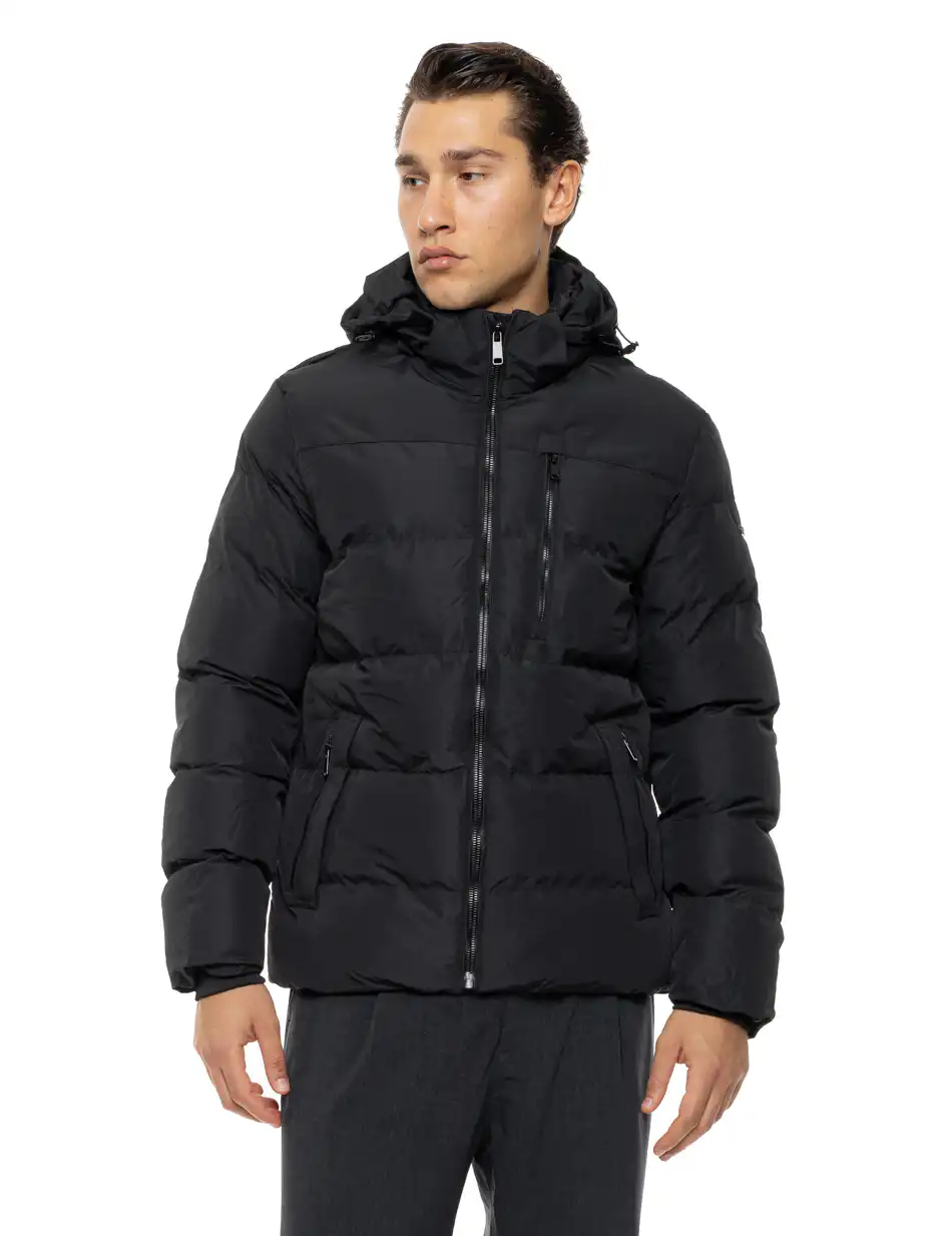 Biston Ανδρικό κοντό πανωφόρι με κουκούλα 54-201-003 BLACK