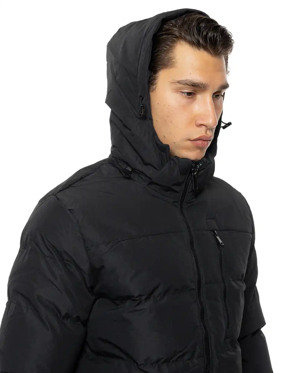 Biston Ανδρικό κοντό πανωφόρι με κουκούλα 54-201-003 BLACK