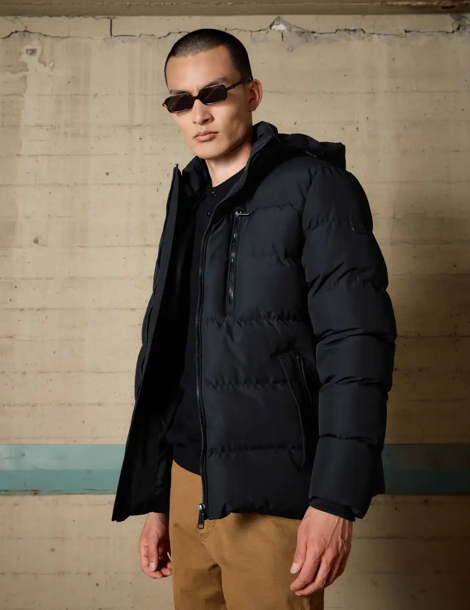 Biston Ανδρικό κοντό πανωφόρι με κουκούλα 54-201-003 BLACK