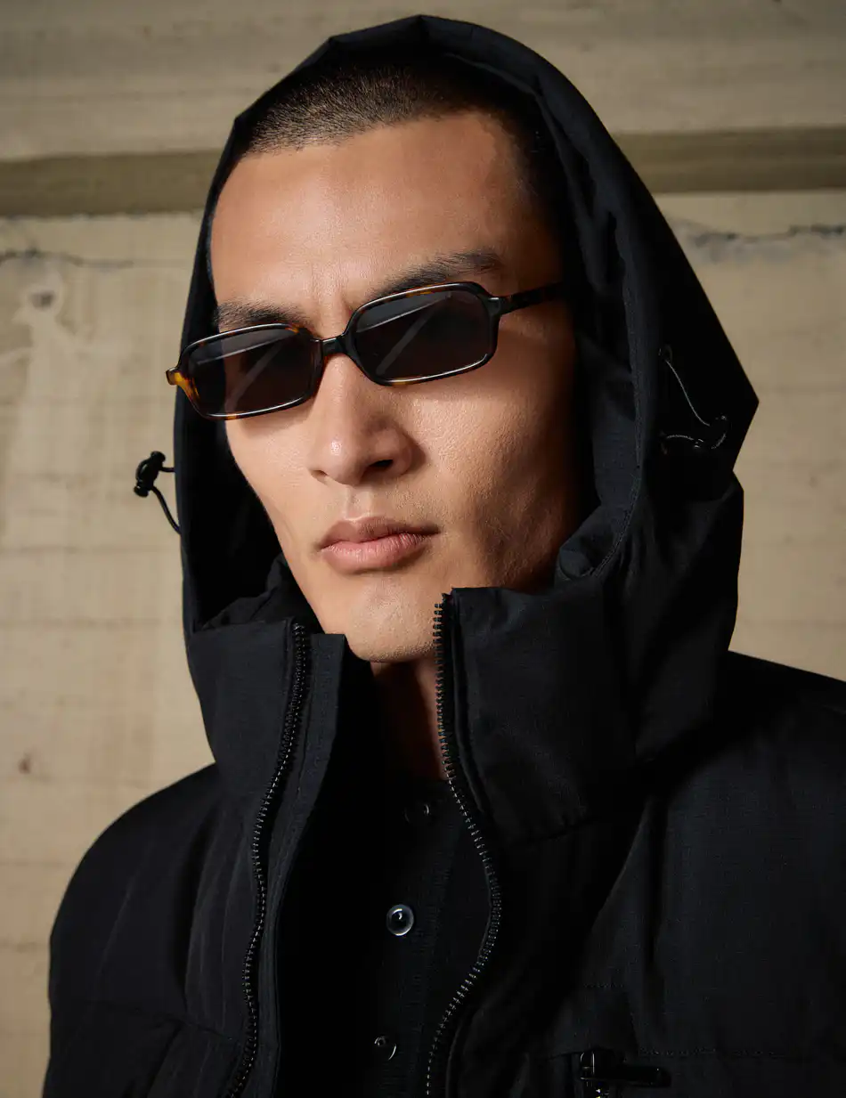 Biston Ανδρικό κοντό πανωφόρι με κουκούλα 54-201-003 BLACK