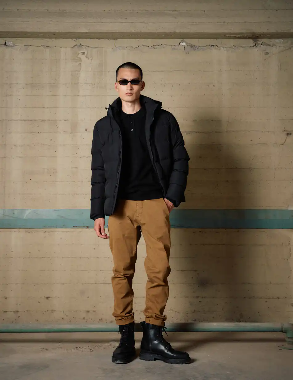 Biston Ανδρικό κοντό πανωφόρι με κουκούλα 54-201-003 BLACK