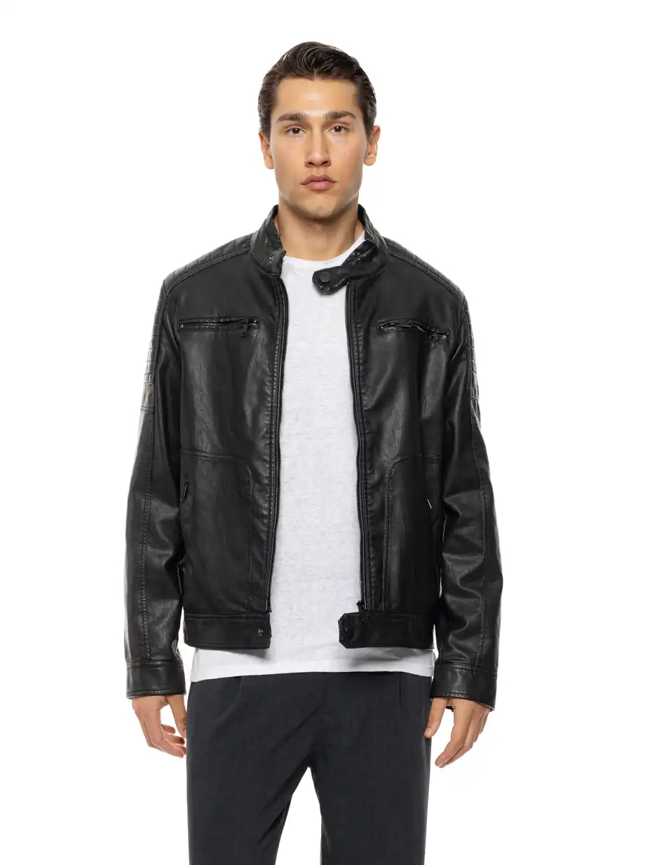 Splendid Ανδρικό πανωφόρι από δερματίνη 54-201-005 BLACK