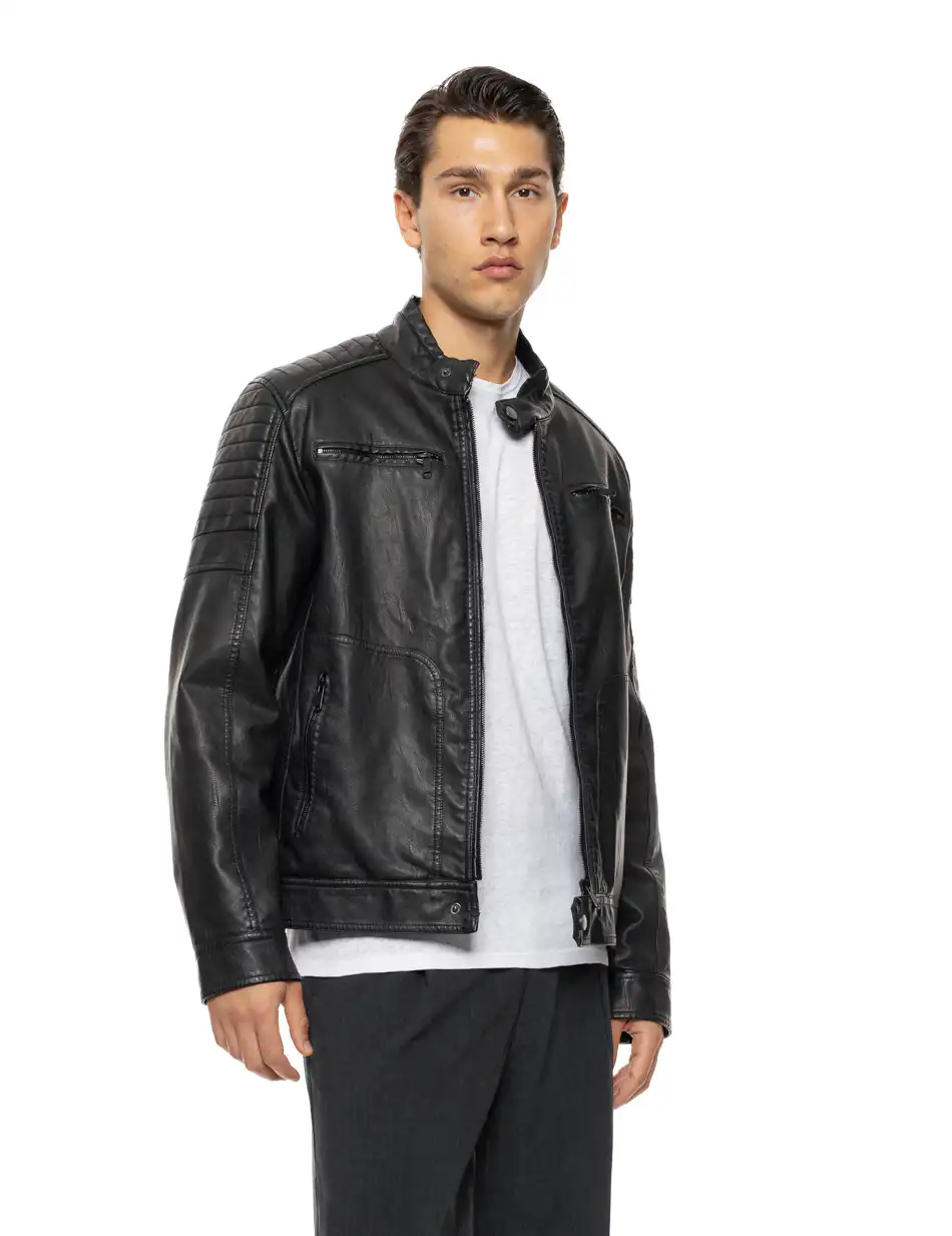 Splendid Ανδρικό πανωφόρι από δερματίνη 54-201-005 BLACK