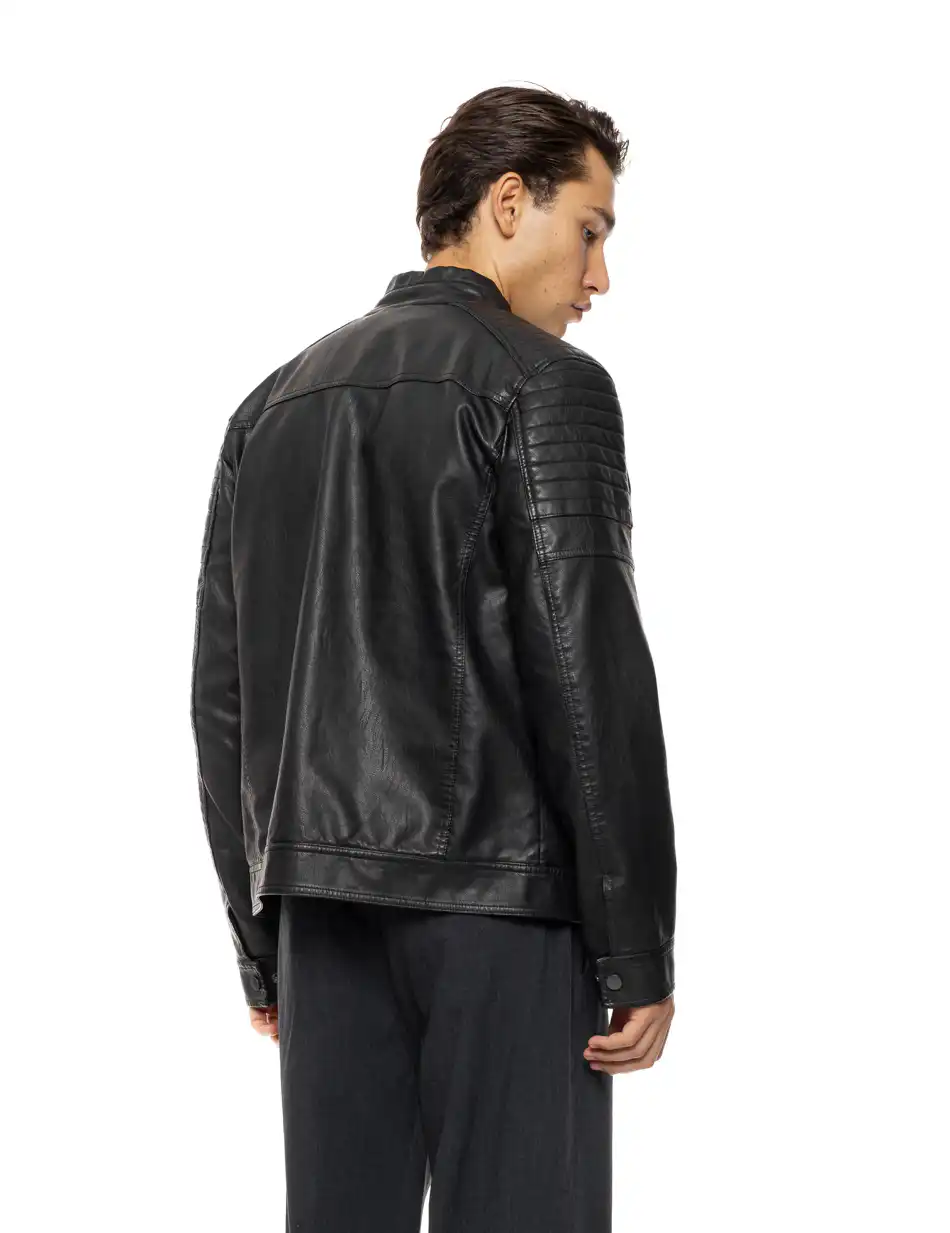 Splendid Ανδρικό πανωφόρι από δερματίνη 54-201-005 BLACK