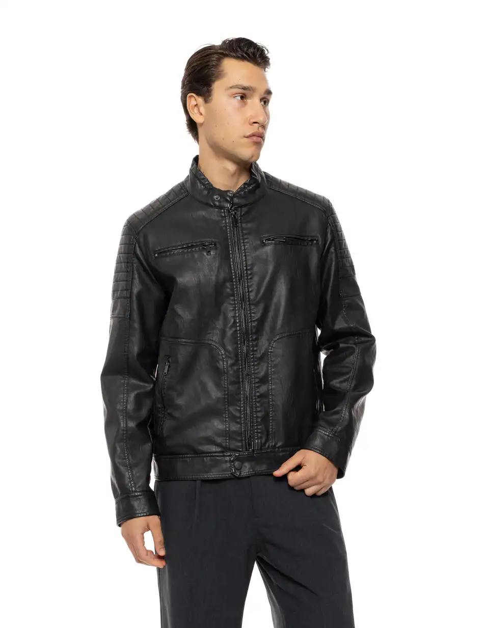 Splendid Ανδρικό πανωφόρι από δερματίνη 54-201-005 BLACK