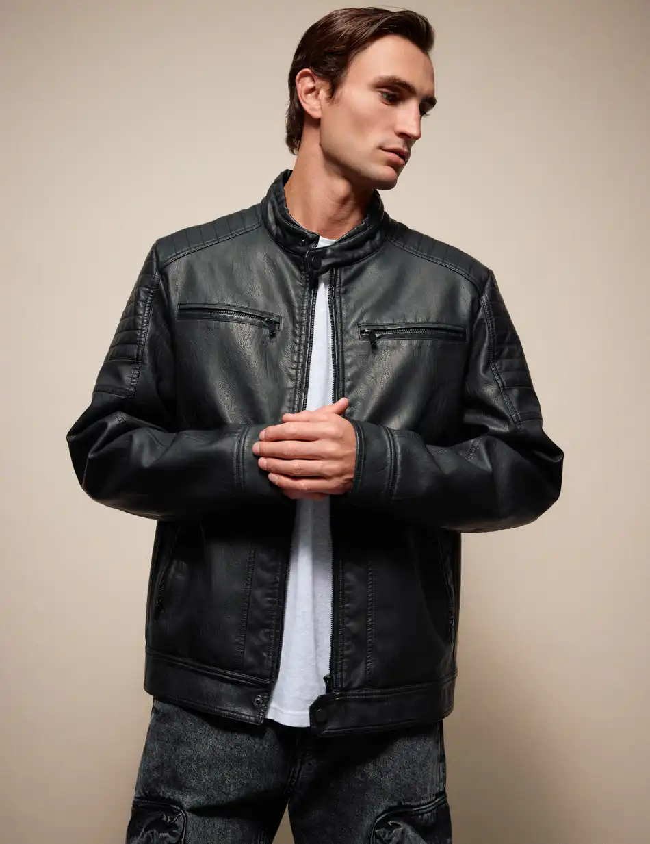 Splendid Ανδρικό πανωφόρι από δερματίνη 54-201-005 BLACK