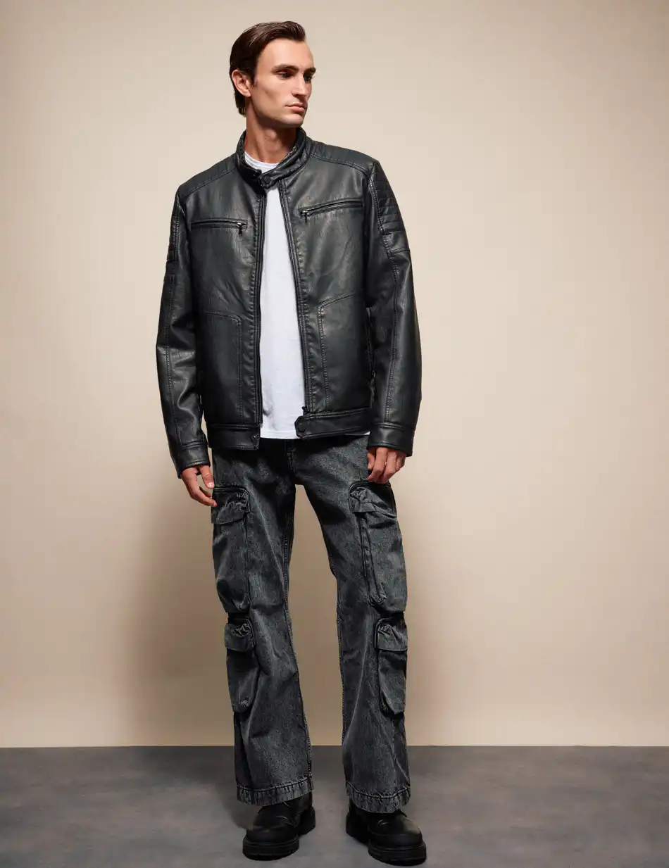 Splendid Ανδρικό πανωφόρι από δερματίνη 54-201-005 BLACK