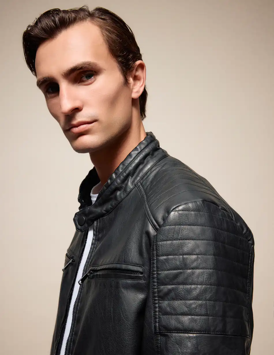 Splendid Ανδρικό πανωφόρι από δερματίνη 54-201-005 BLACK