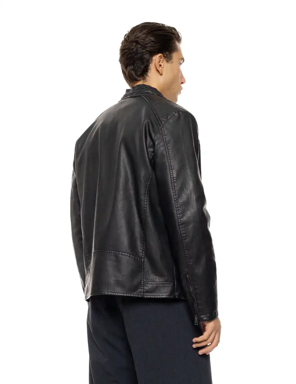 Biston Ανδρικό πανωφόρι από δερματίνη 54-201-007 BLACK