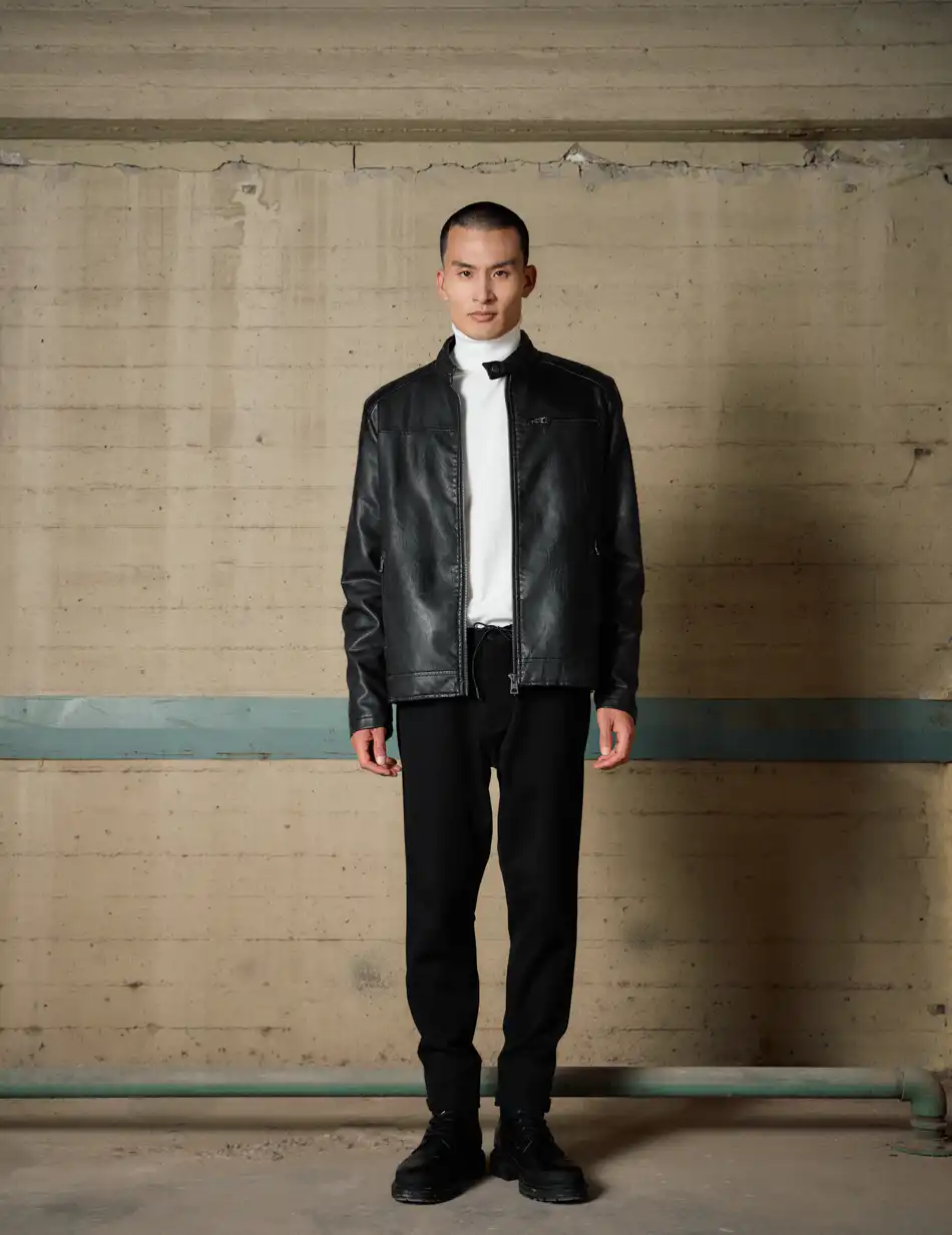 Biston Ανδρικό πανωφόρι από δερματίνη 54-201-007 BLACK