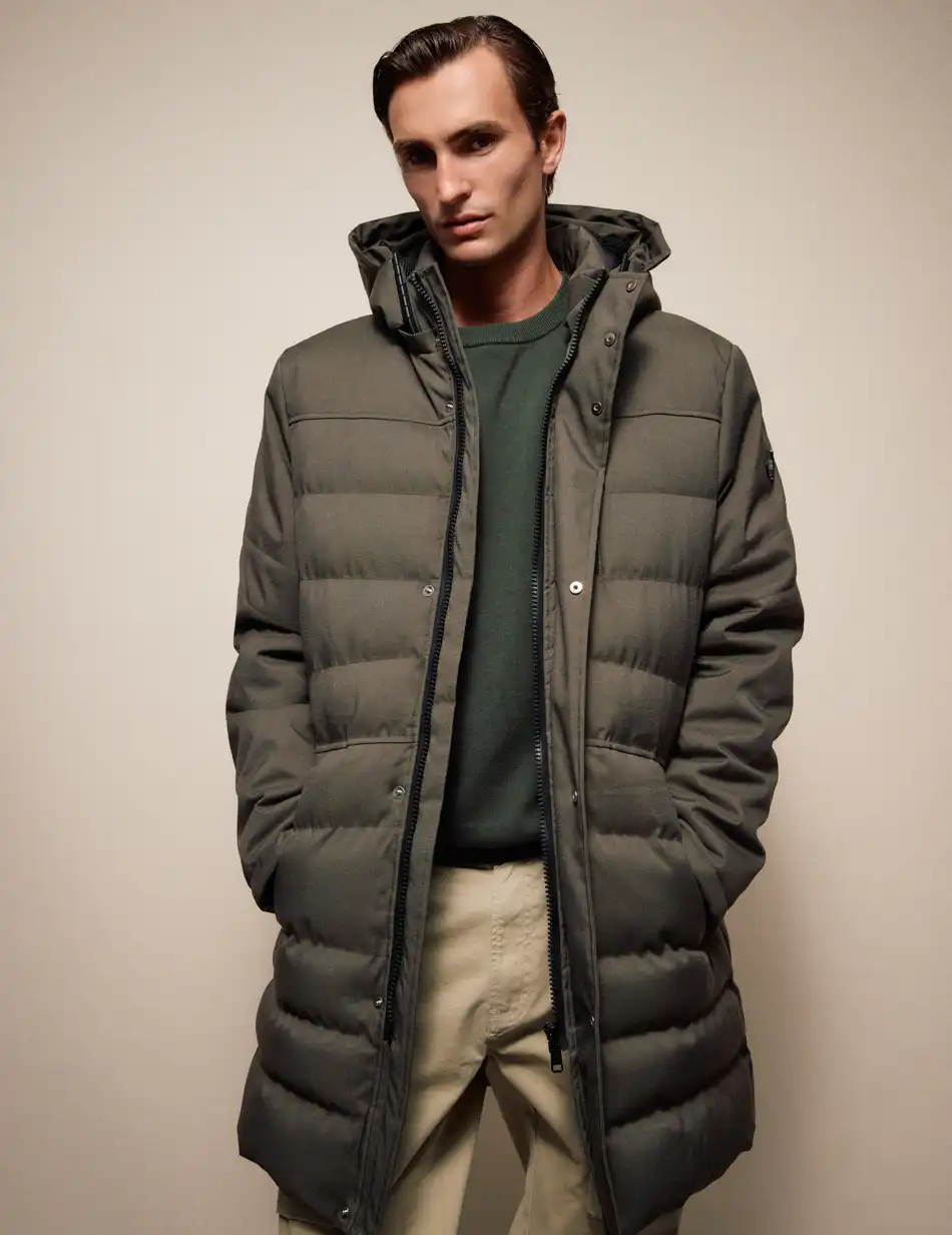 Splendid Ανδρικό μακρυ puffer πανωφόρι με κουκούλα 54-201-013 KHAKI