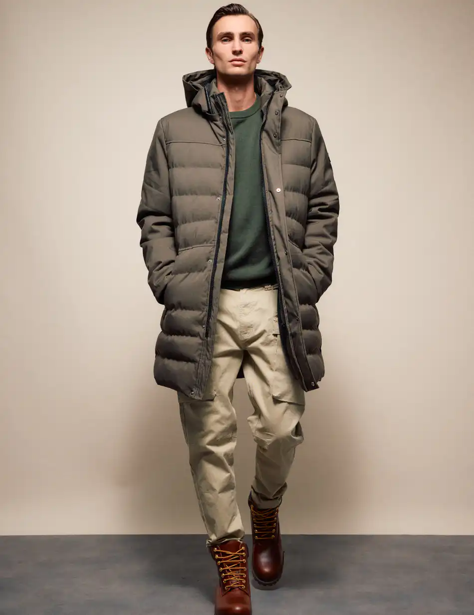 Splendid Ανδρικό μακρυ puffer πανωφόρι με κουκούλα 54-201-013 KHAKI