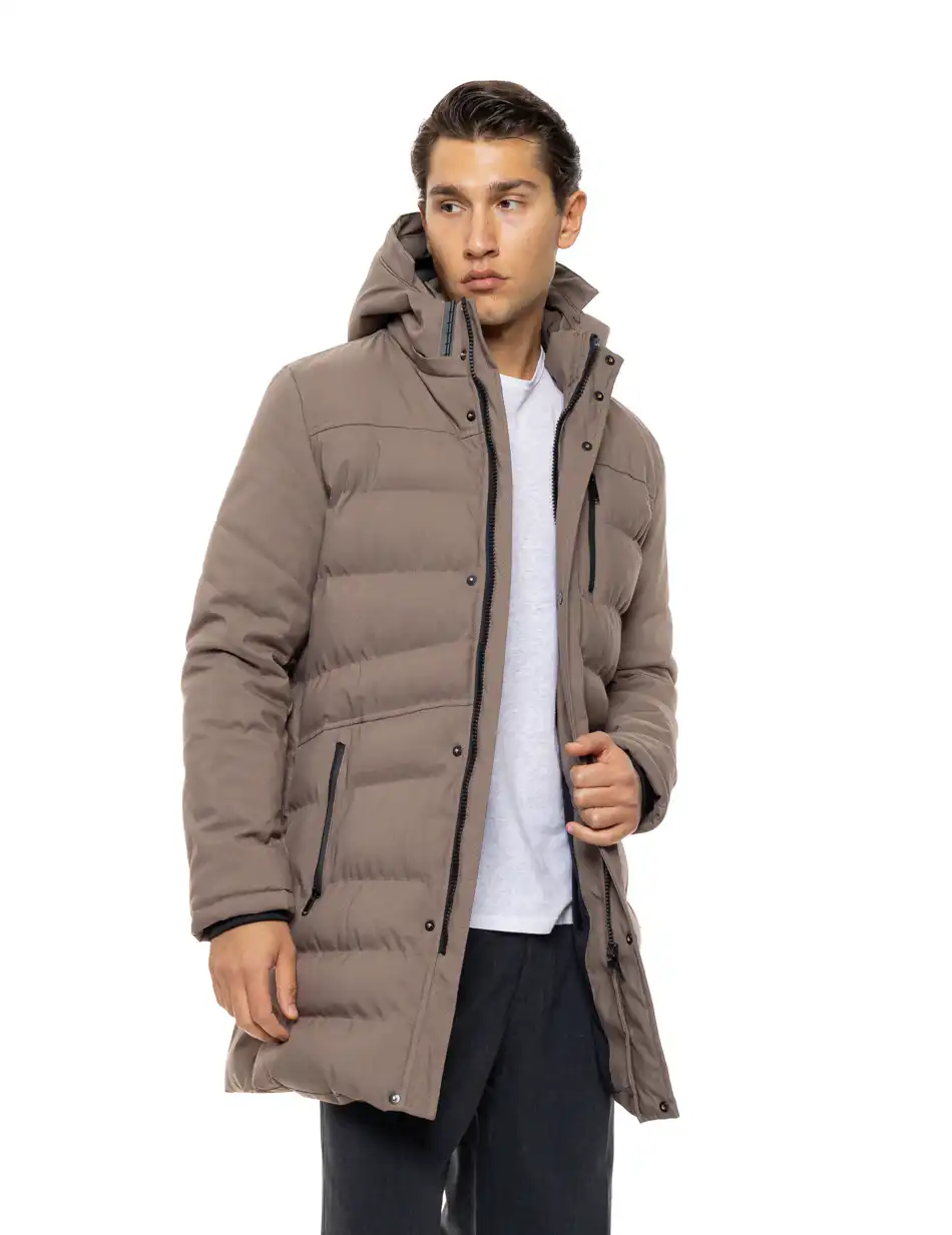 Splendid Ανδρικό μακρυ puffer πανωφόρι με κουκούλα 54-201-013 DK BEIGE