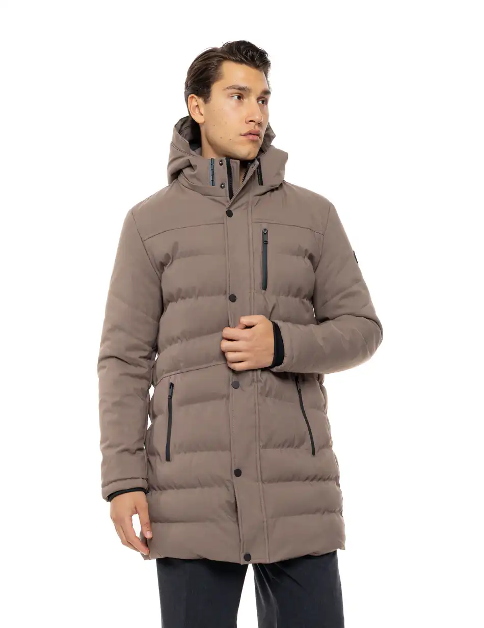 Splendid Ανδρικό μακρυ puffer πανωφόρι με κουκούλα 54-201-013 DK BEIGE