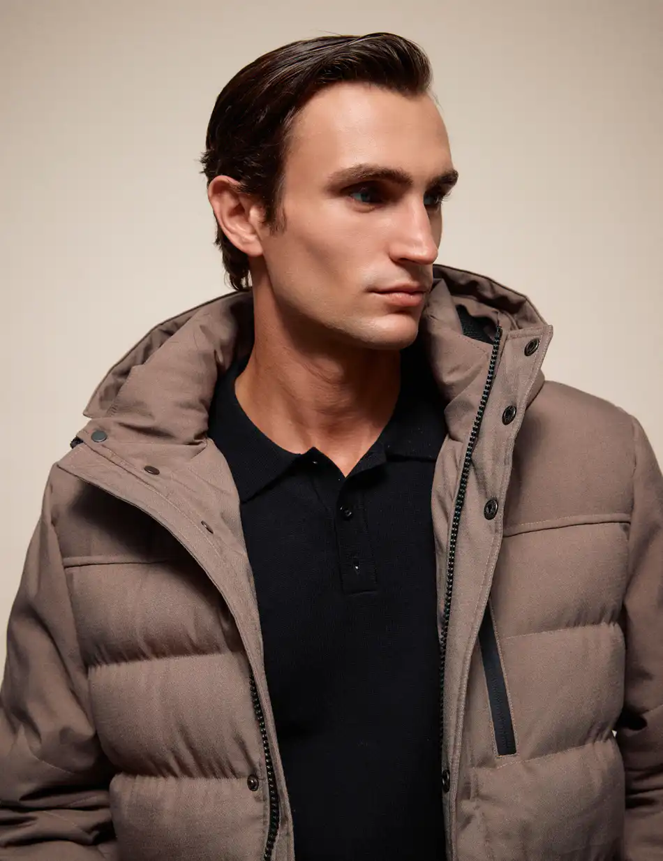 Splendid Ανδρικό μακρυ puffer πανωφόρι με κουκούλα 54-201-013 DK BEIGE