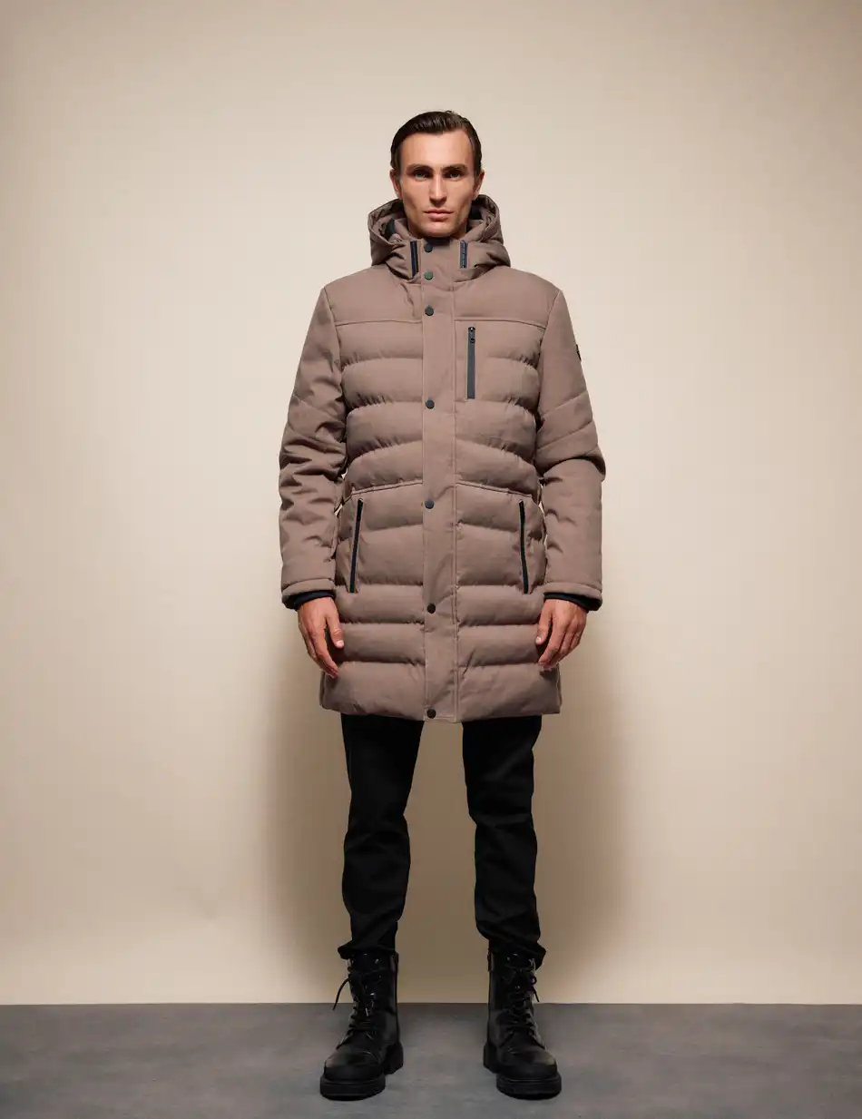 Splendid Ανδρικό μακρυ puffer πανωφόρι με κουκούλα 54-201-013 DK BEIGE