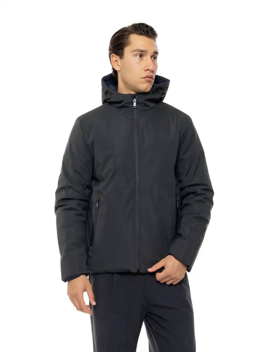 Biston Ανδρικό κοντό πανωφόρι με κουκούλα 54-201-020 DK GREEN