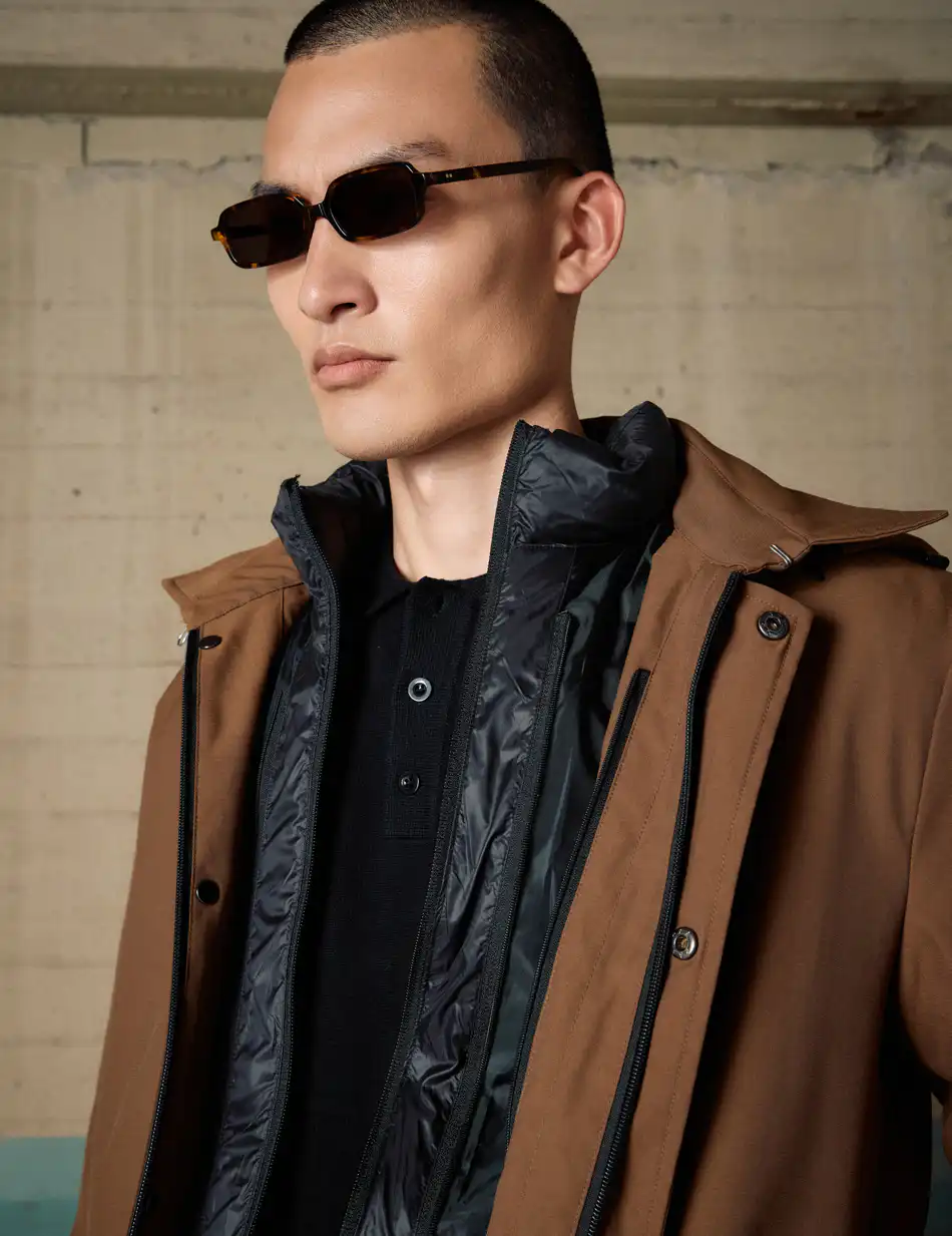 Biston Ανδρικό demi πανωφόρι δυο τεμαχίων με αποσπώμενο εσωτερικό 54-201-029 BROWN